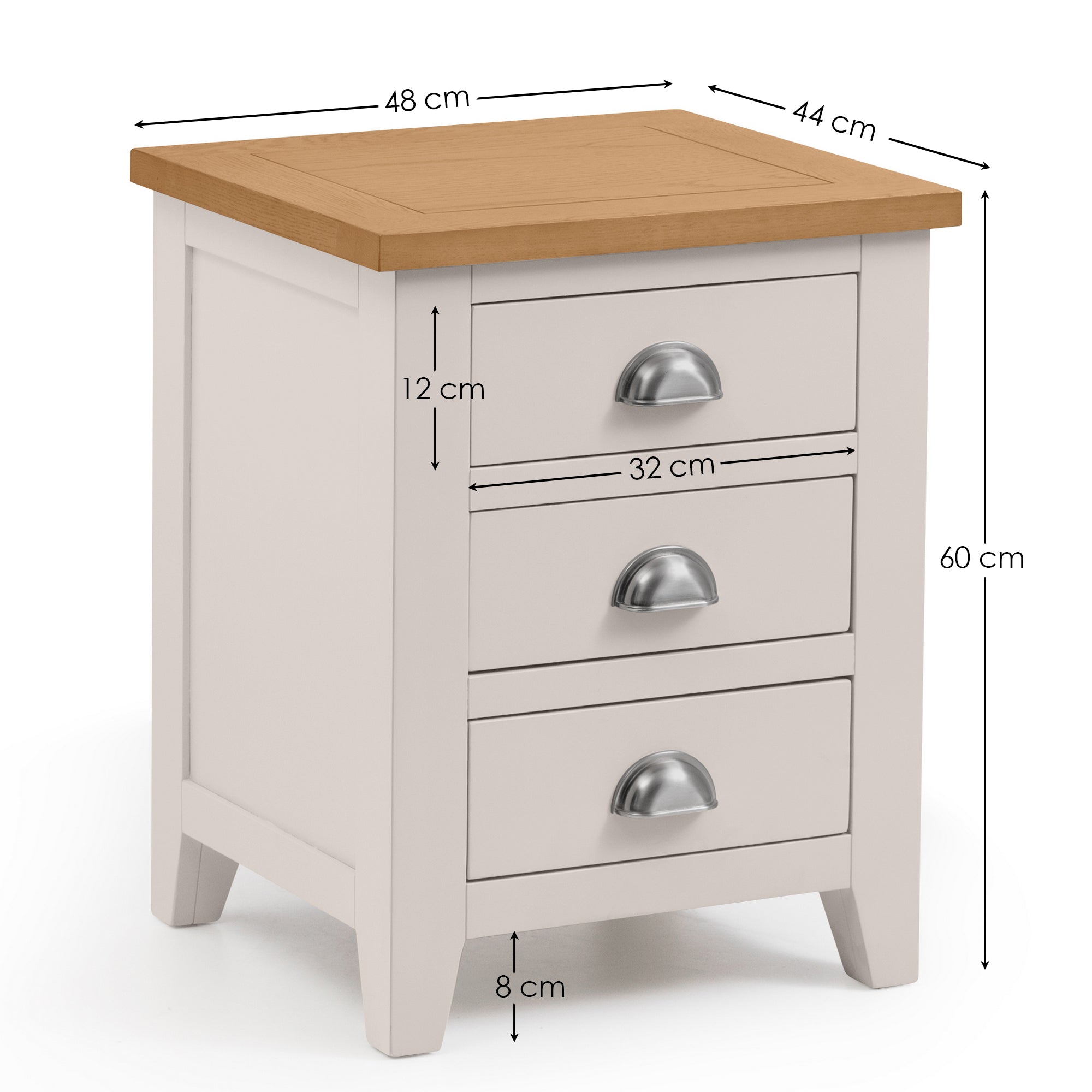 Chelsea Grey Oak Wood Bedside Table | 3 Drawers